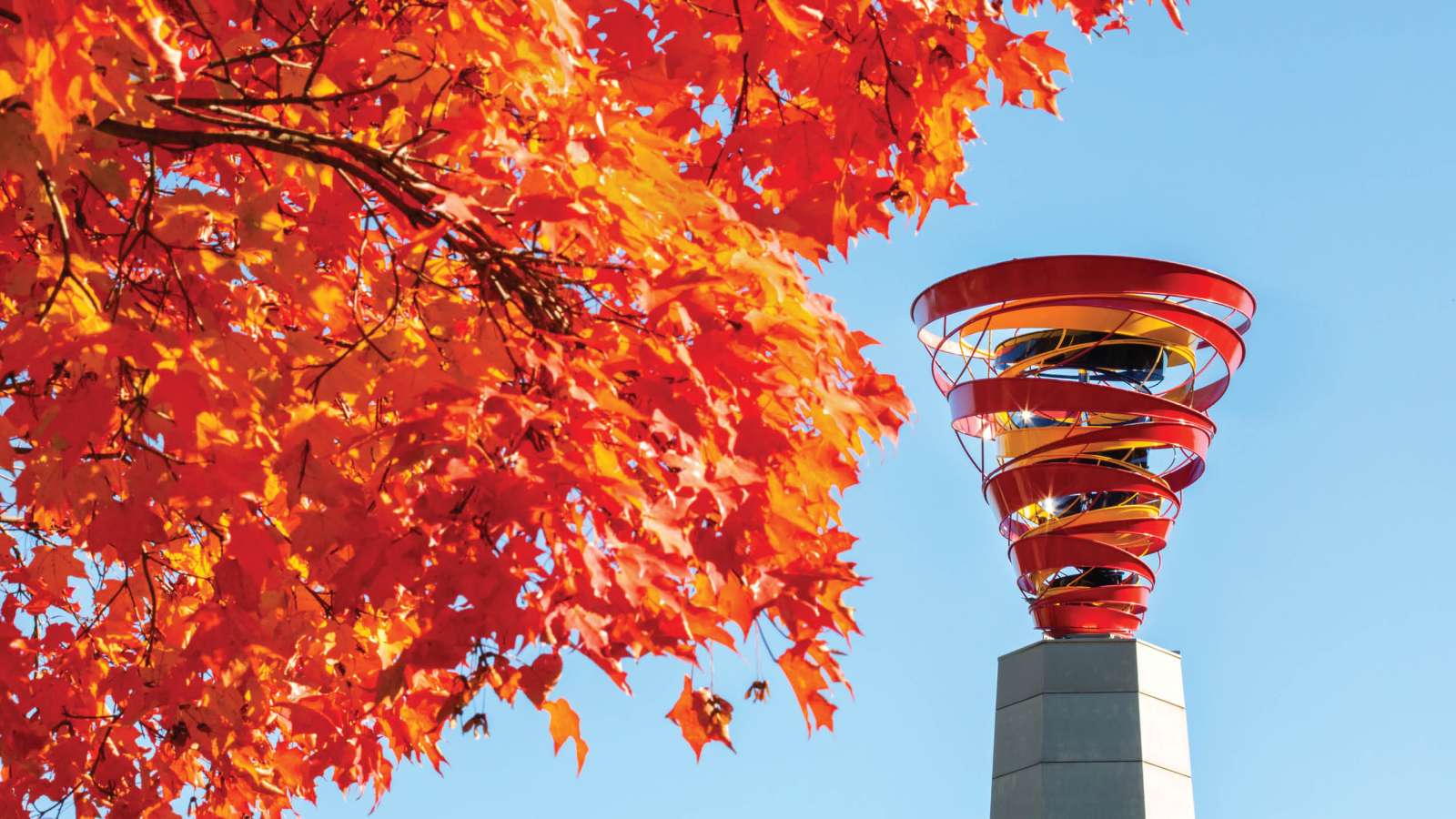 Cyclone Tower outside of the ISU Alumni Center